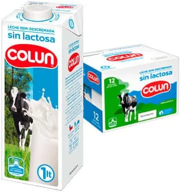 Pack 12 Unid($1.248). Leche Colun Semidescremada Sin Tapa 1 L