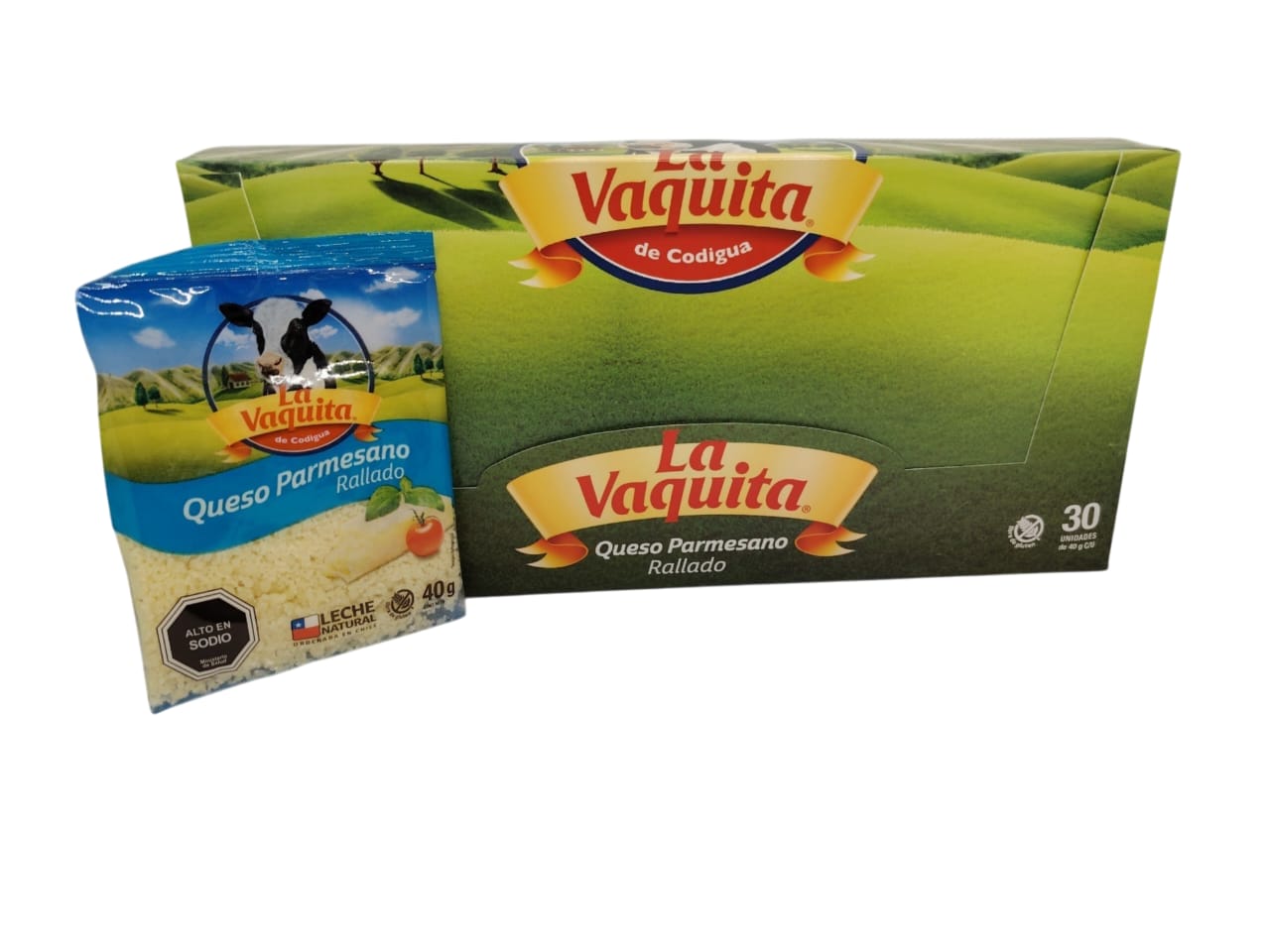 Caja x 30 Unid ($672). La Vaquita, Queso Parmesano 40 gr