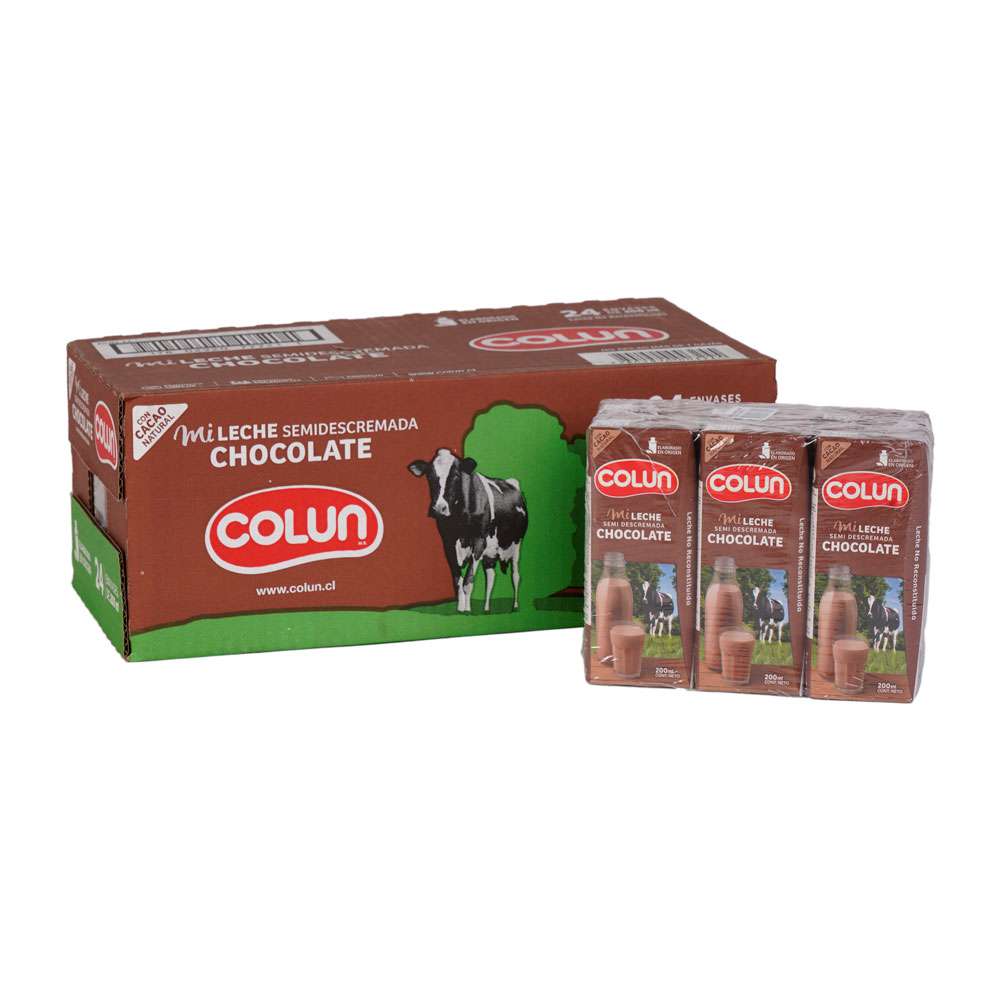pack x 24Unid($468). Leche Bombillin Chocolate Colun Caj 200cc